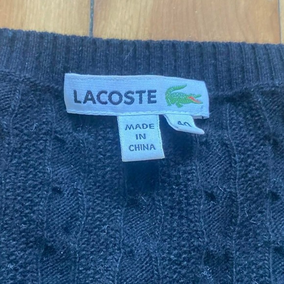 Lacoste Cable Knit Cardigan Dress Black Croc Logo Button Front Womens size 40 - Picture 3 of 7